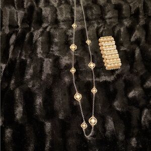 Faux Gold and Silver Necklace with Faux Pearl & Gold Tone Sparkles